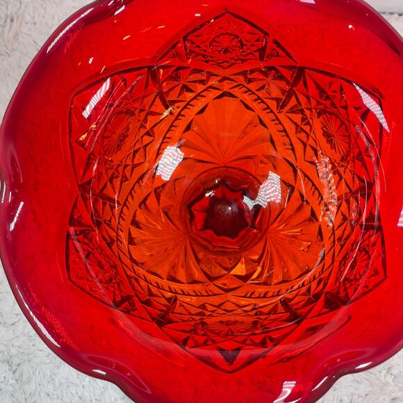 L. E. Smith Glass Amberina Red To Orange Glow Footed Compote Dish Bowl Vintage - Picture 5 of 16